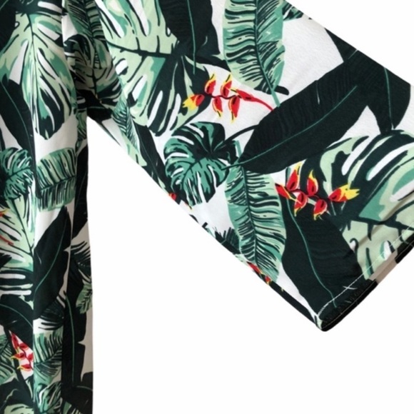RACHEL ZOE Tropical Leaf Print Kimono Midi Length One Size Beach Cover Layer - Picture 7 of 11